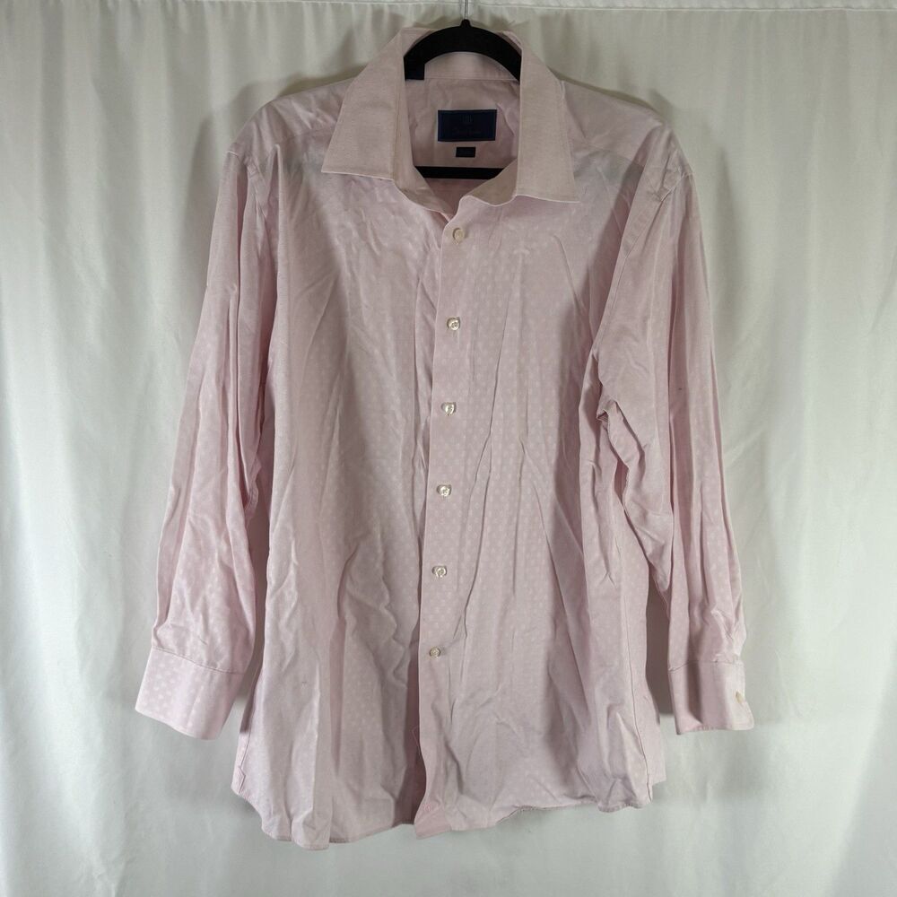 David Donahue Dress Shirt Men's 17.5 Pink Button Up Collared Long Sleeve